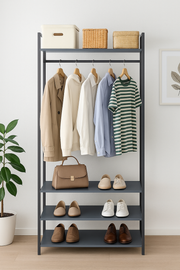 Open Wardrobe with 4 Shelves Wardrobe Storage and Hanging Rail for Small Space Solutions