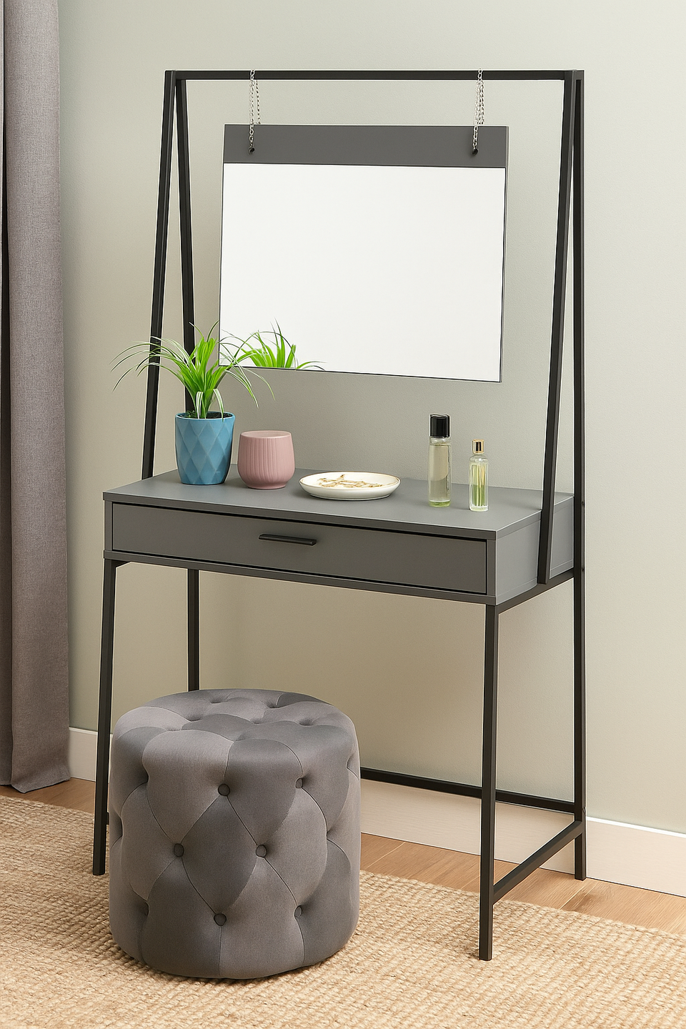 Modern Lavish Kitchen Isle dressing table with mirror, featuring a sleek design and spacious surface for makeup and accessories.