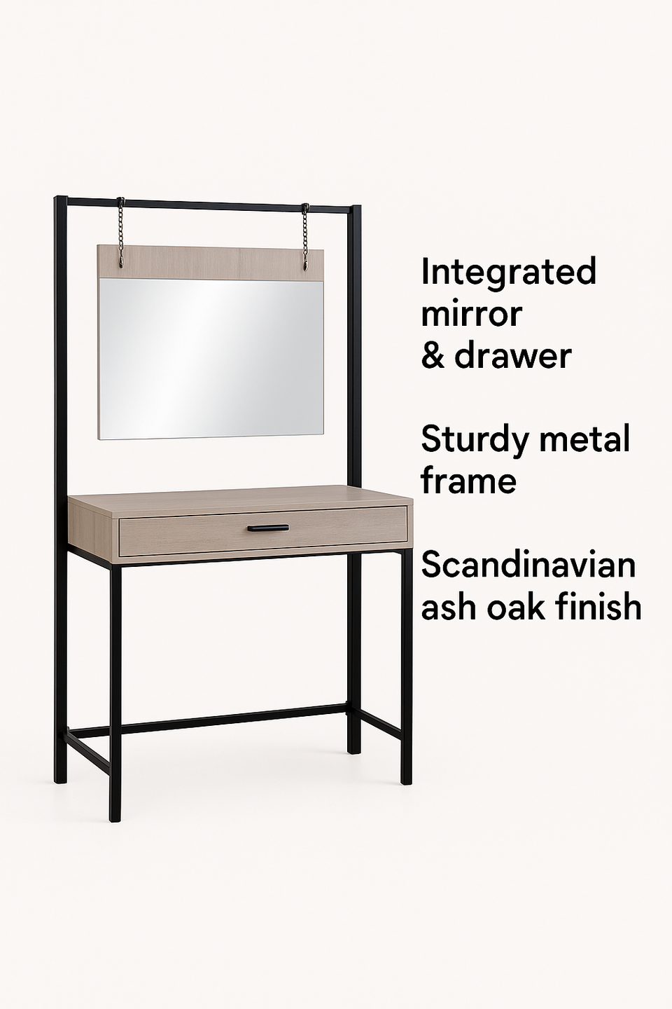 Stylish Ash Oak Dressing Table with Mirror – Modern Makeup Desk for Elegant Bedrooms