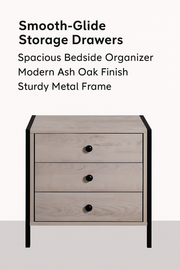 Modern Ash Oak Nightstand with 3 Drawers Stylish Bedside Table for Contemporary Bedrooms