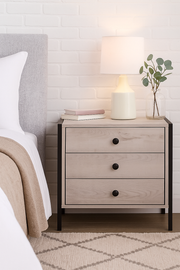 Modern Ash Oak Nightstand with 3 Drawers Stylish Bedside Table for Contemporary Bedrooms