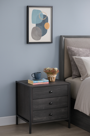Modern Black Nightstand with 3 Drawers Stylish Bedside Table for Contemporary Bedrooms