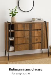 Rustic wood 4-drawer chest with metal frame, bedroom storage cabinet by Lavish Kitchen Isle, modern and functional design