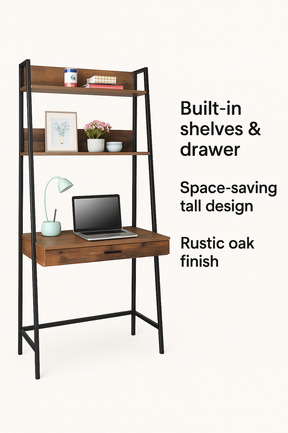 Rustic Oak Home Desk Table with 1 Drawer Study Office Computer Laptop Workstation