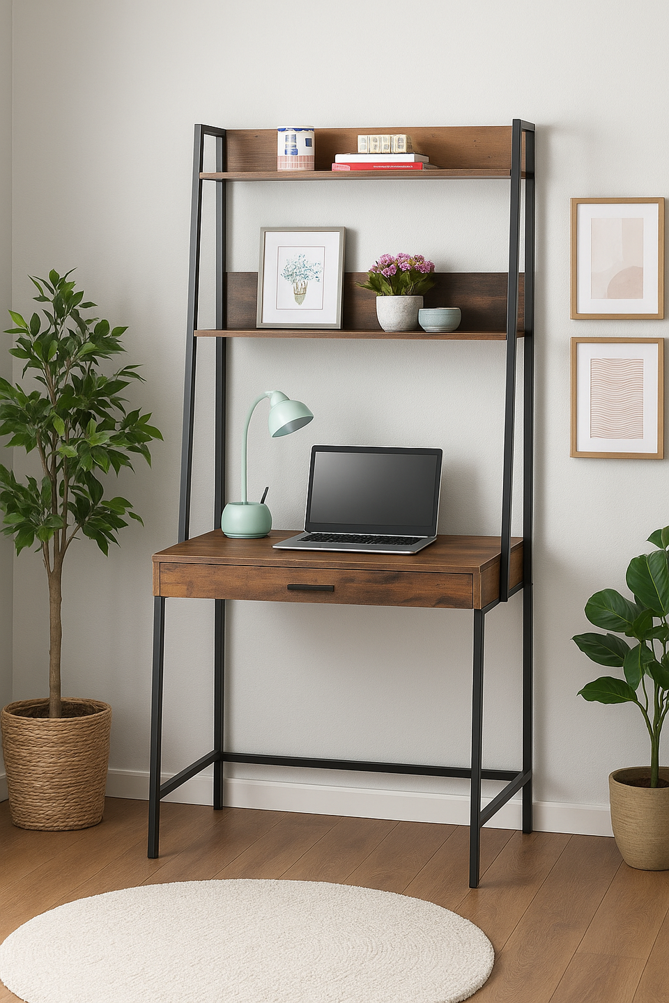 Rustic Oak Home Desk Table with 1 Drawer Study Office Computer Laptop Workstation