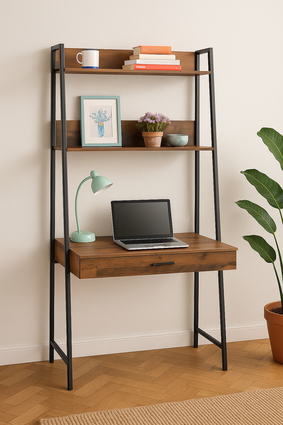Rustic Oak Home Desk Table with 1 Drawer Study Office Computer Laptop Workstation
