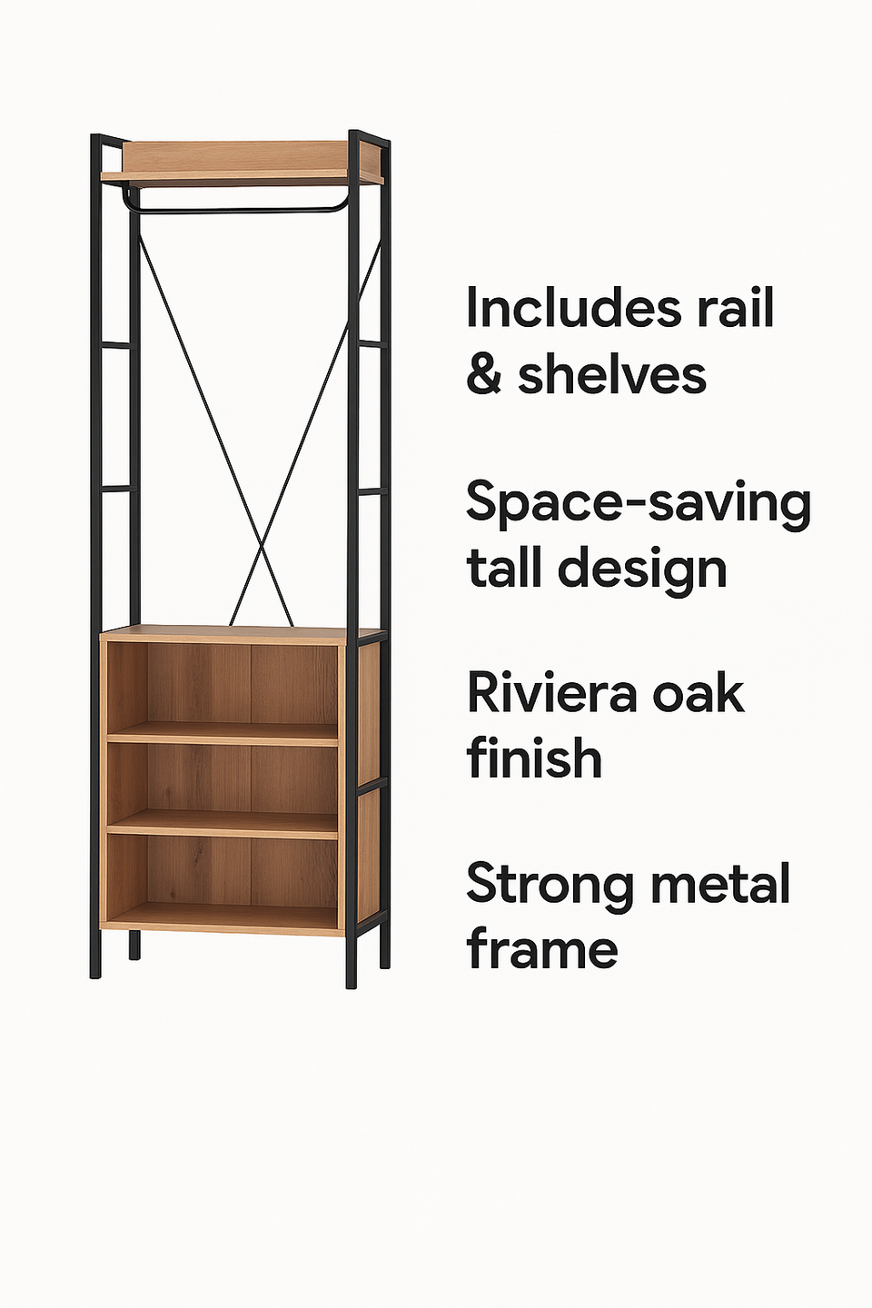 Alaga Wardrobe with Hanging Rail, 5 Shelves Riviera Oak Wardrobe for Bedroom Storage Furniture