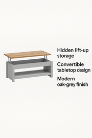Rectangular Coffee Table for Living Room Grey Lift Up Coffee Table with Storage