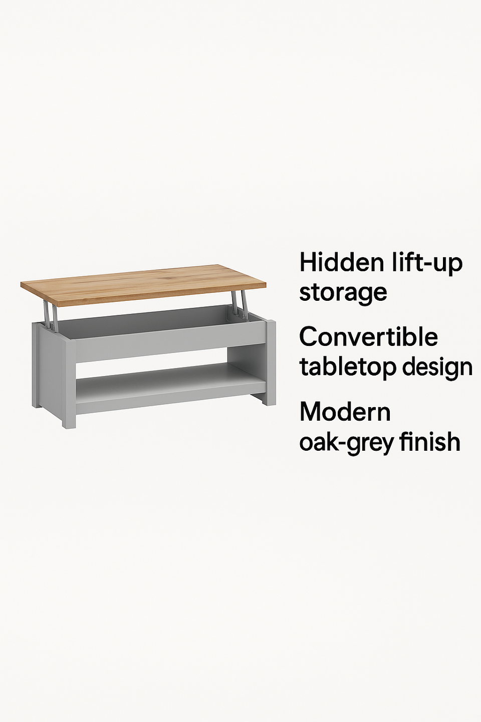 Rectangular Coffee Table for Living Room Grey Lift Up Coffee Table with Storage
