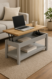 Rectangular Coffee Table for Living Room Grey Lift Up Coffee Table with Storage