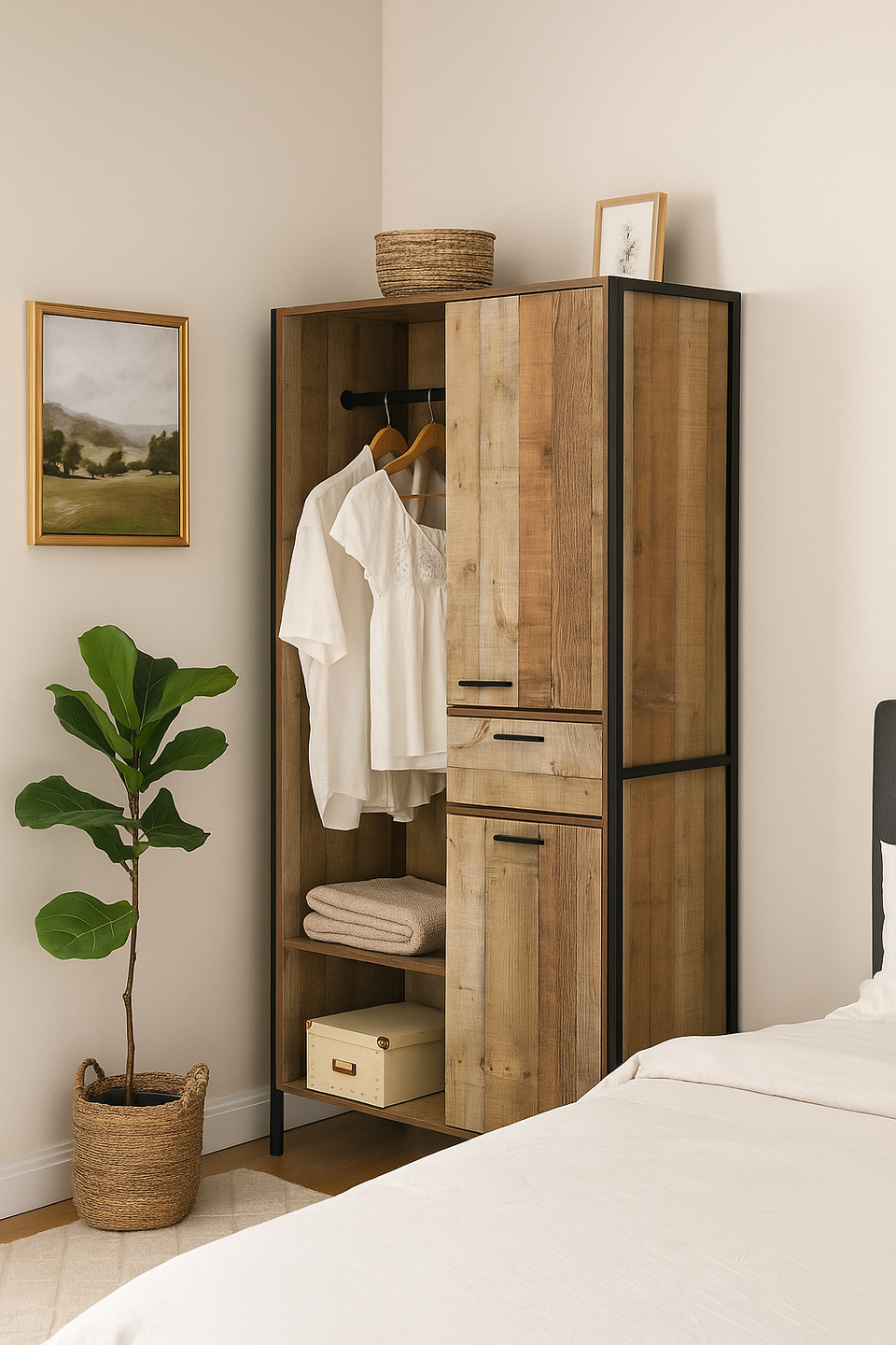 4 Door Wardrobe with Drawer Rustic Storage, Hanging Cupboard with Shelving, Bedroom Furniture