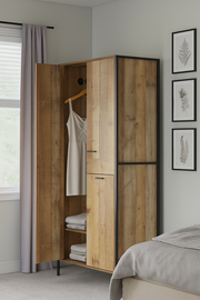 4 Door Wardrobe with Drawer Rustic Storage, Hanging Cupboard with Shelving, Bedroom Furniture