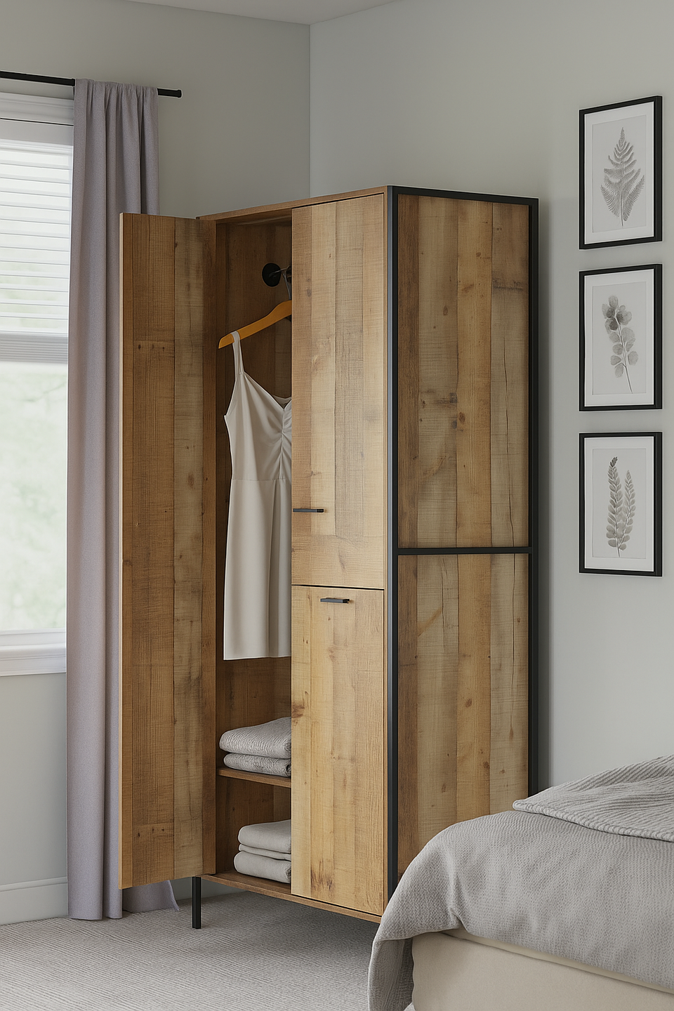 4 Door Wardrobe with Drawer Rustic Storage, Hanging Cupboard with Shelving, Bedroom Furniture