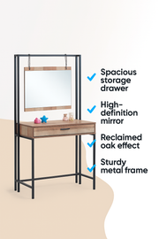 Rustic Industrial Dressing Table with Mirror Makeup Desk Vanity Table