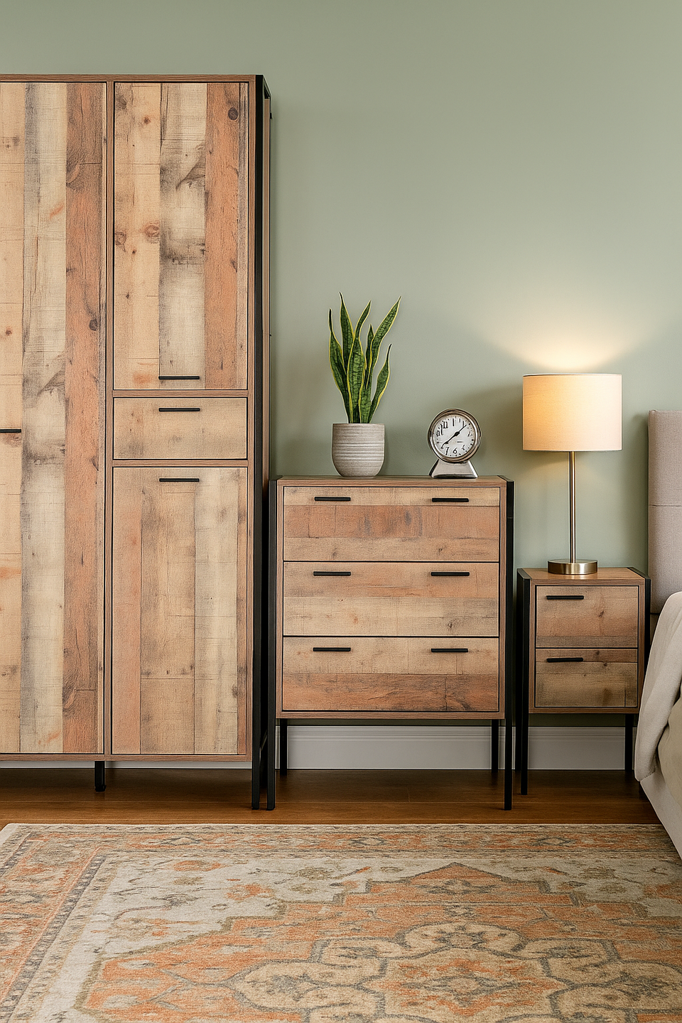 3 Piece Bedroom Furniture Set 4 Door Wardrobe, Chest of Drawers, Bedside Cabinet