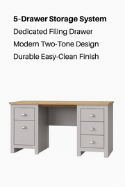 Home Desk Table with Drawers Study Office Computer Laptop Furniture- Grey - Lavish Kitchen Isle