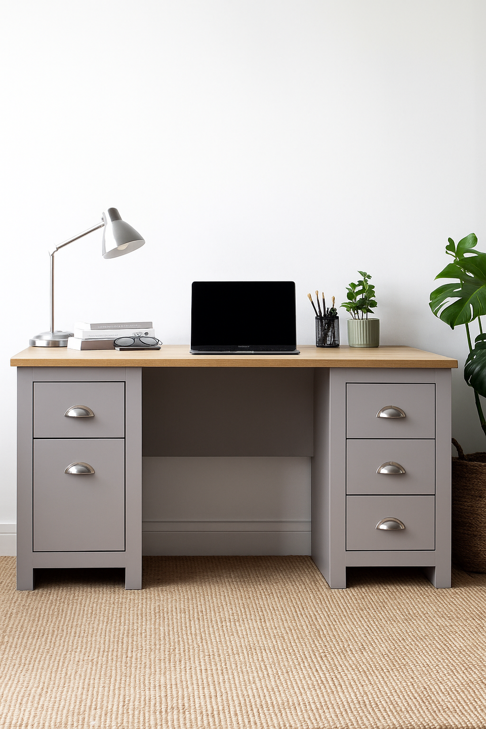 Home Desk Table with Drawers Study Office Computer Laptop Furniture- Grey