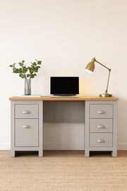 Home Desk Table with Drawers Study Office Computer Laptop Furniture- Grey - Lavish Kitchen Isle