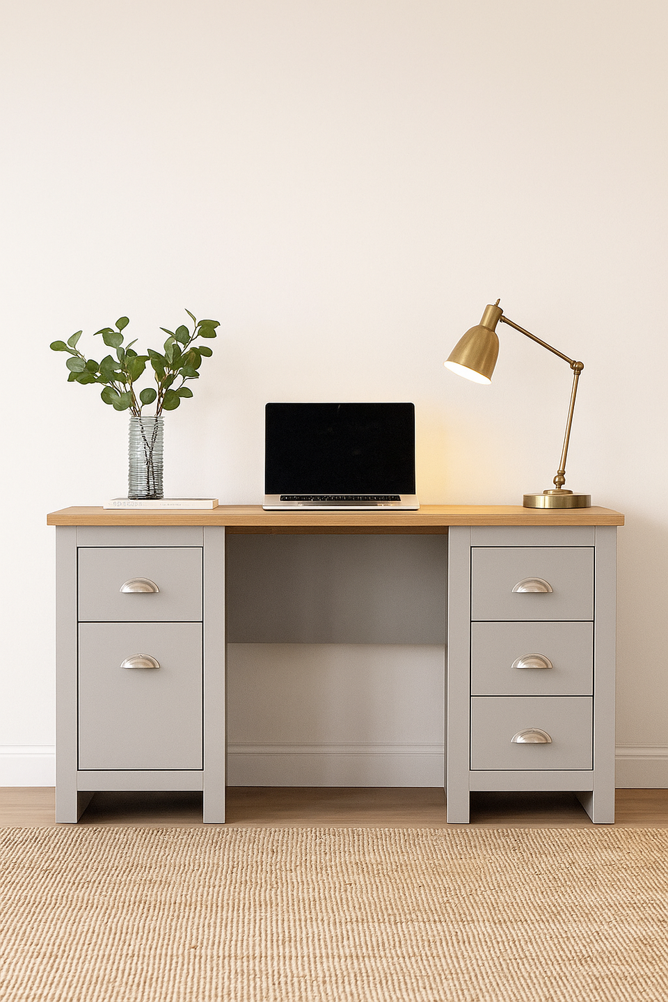 Home Desk Table with Drawers Study Office Computer Laptop Furniture- Grey