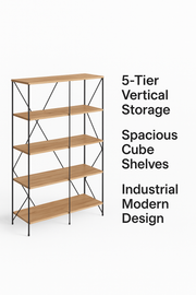 Leyo Cube Tier Shelving Unit by Lavish Kitchen Isle with industrial-style metal shelves and wooden storage cubes for organization.