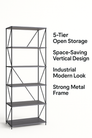 5 Tier Shelving Storage Shelves  Bookcase Unit- Grey