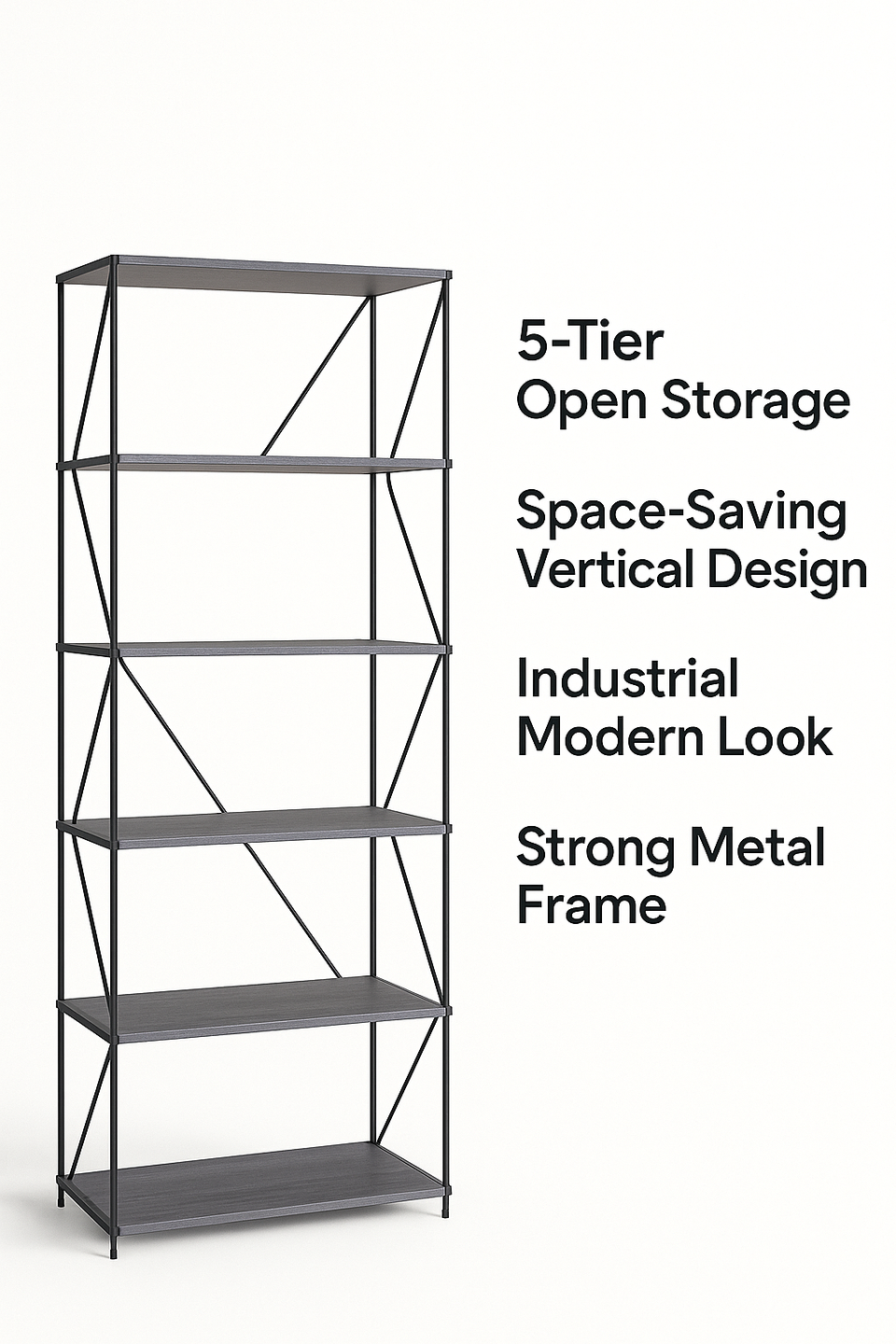 5 Tier Shelving Storage Shelves  Bookcase Unit- Grey