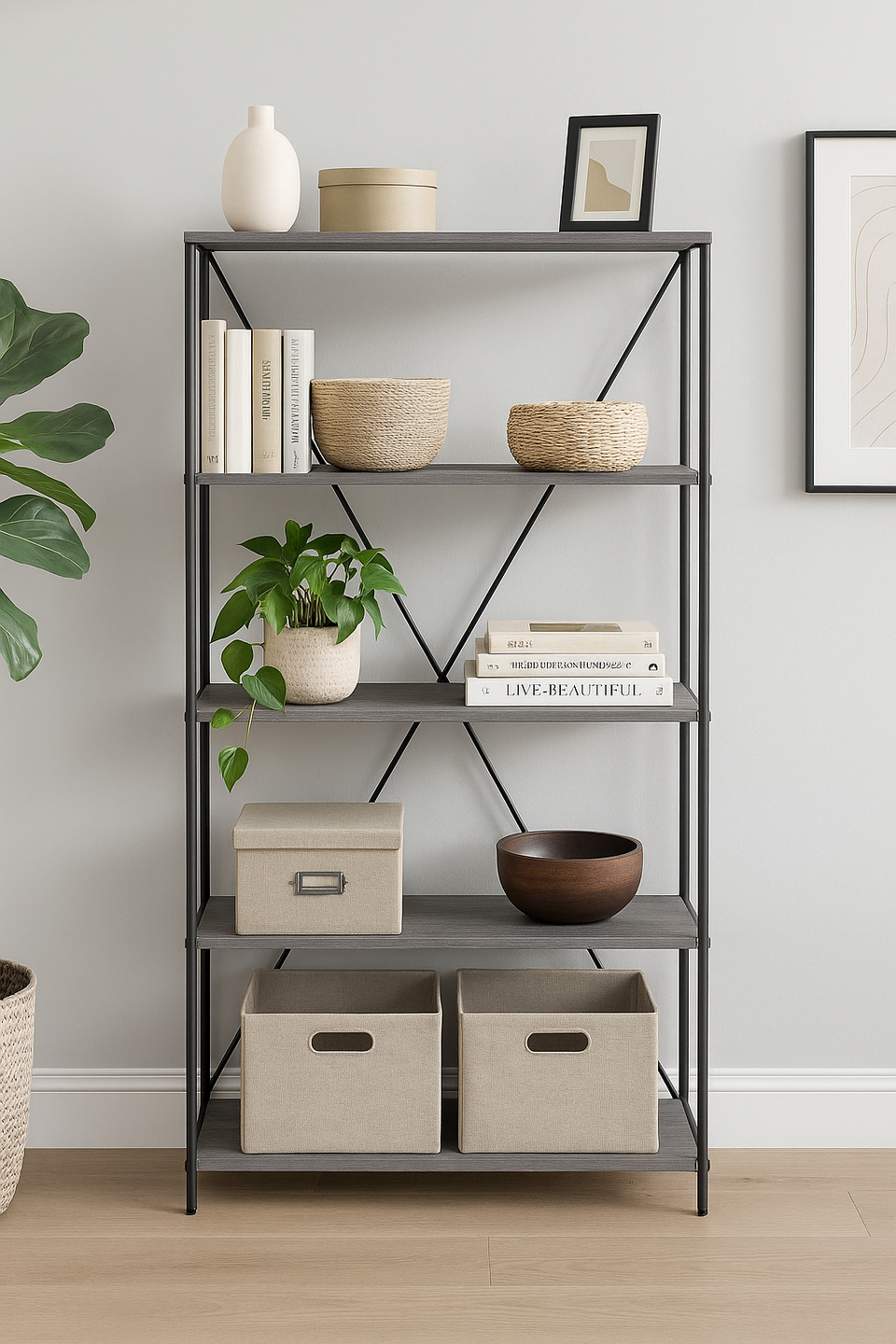 5 Tier Shelving Storage Shelves  Bookcase Unit- Grey
