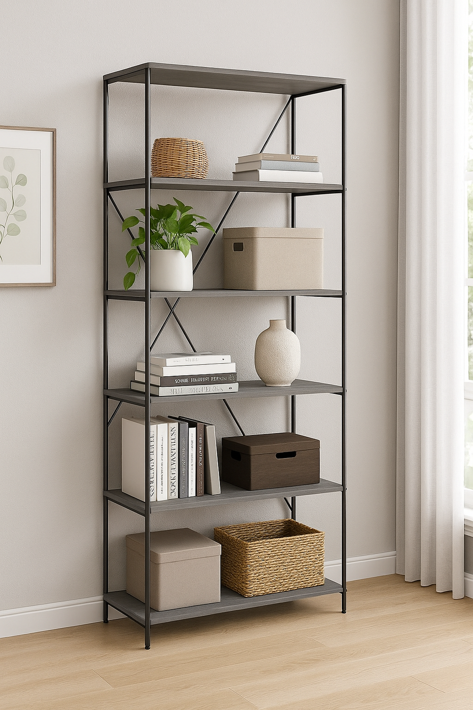 5 Tier Shelving Storage Shelves  Bookcase Unit- Grey
