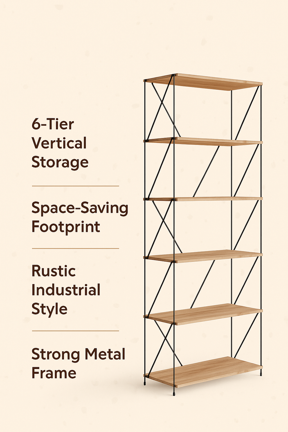 6  Tier Shelving Storage Shelves  Bookcase Unit- Oak Finish