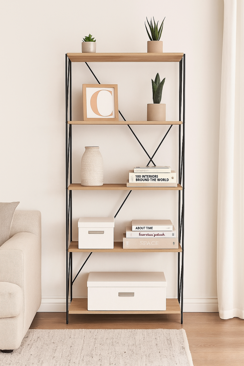 6  Tier Shelving Storage Shelves  Bookcase Unit- Oak Finish