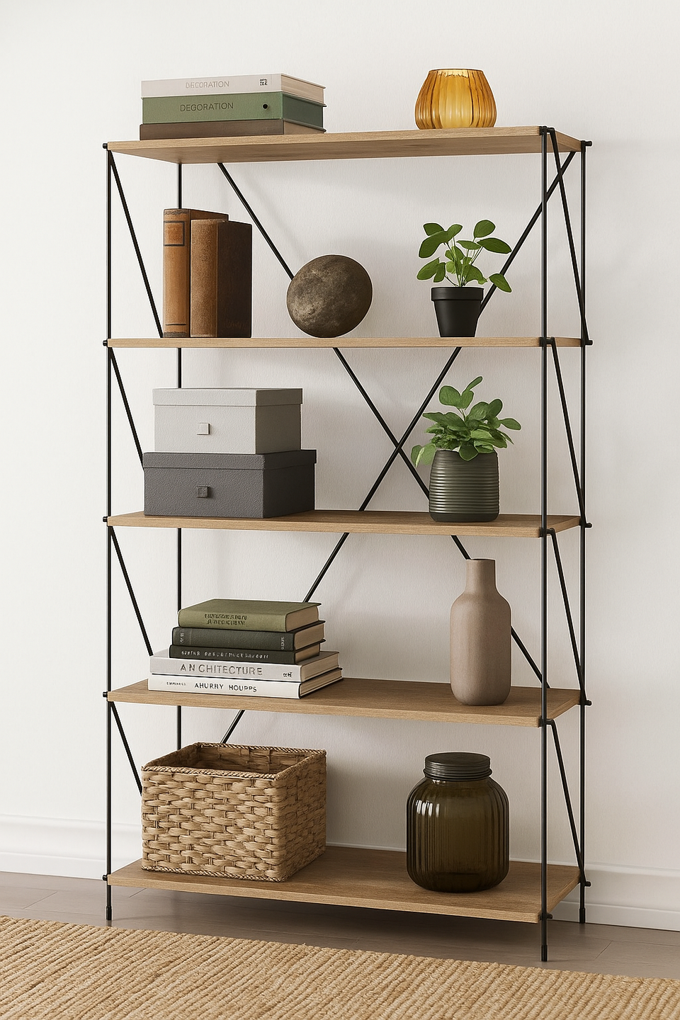 6  Tier Shelving Storage Shelves  Bookcase Unit- Oak Finish