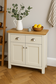 Sideboard Cabinet with 2 Doors and 2 Solid Drawers Storage Buffet Unit for Living and Dining Room Furniture in Cream - Lavish Kitchen Isle
