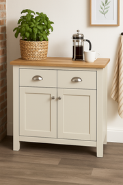 Sideboard Cabinet with 2 Doors and 2 Solid Drawers Storage Buffet Unit for Living and Dining Room Furniture in Cream - Lavish Kitchen Isle