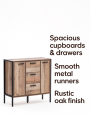 Rustic Industrial Sideboard Cabinet 2 Door  3 Drawer Buffet Storage Unit for Living and Dining Room Furniture