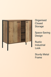 Rustic Industrial 2 Door Sideboard Cabinet Solid Storage Unit for Living and Dining Room