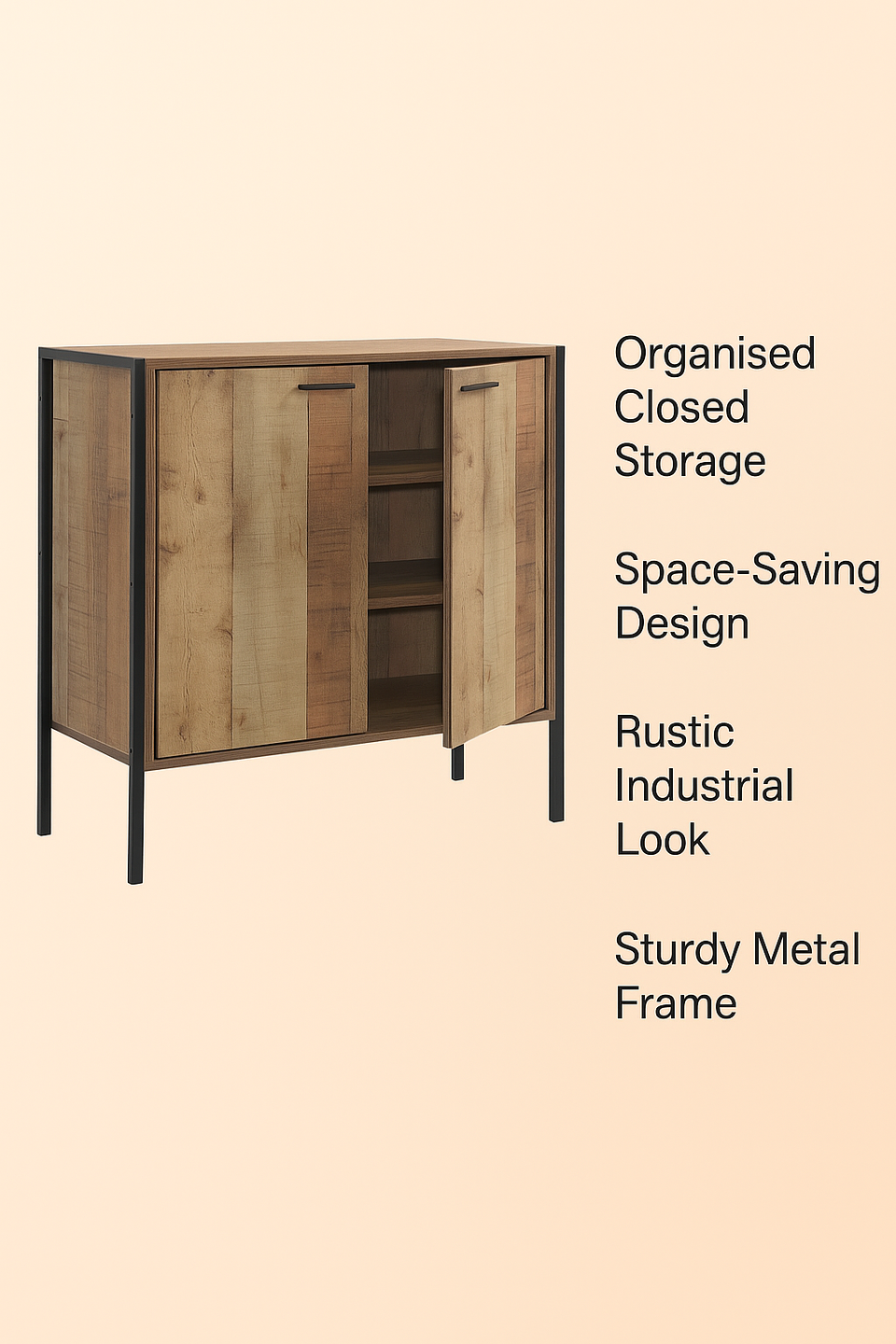 Rustic Industrial 2 Door Sideboard Cabinet Solid Storage Unit for Living and Dining Room