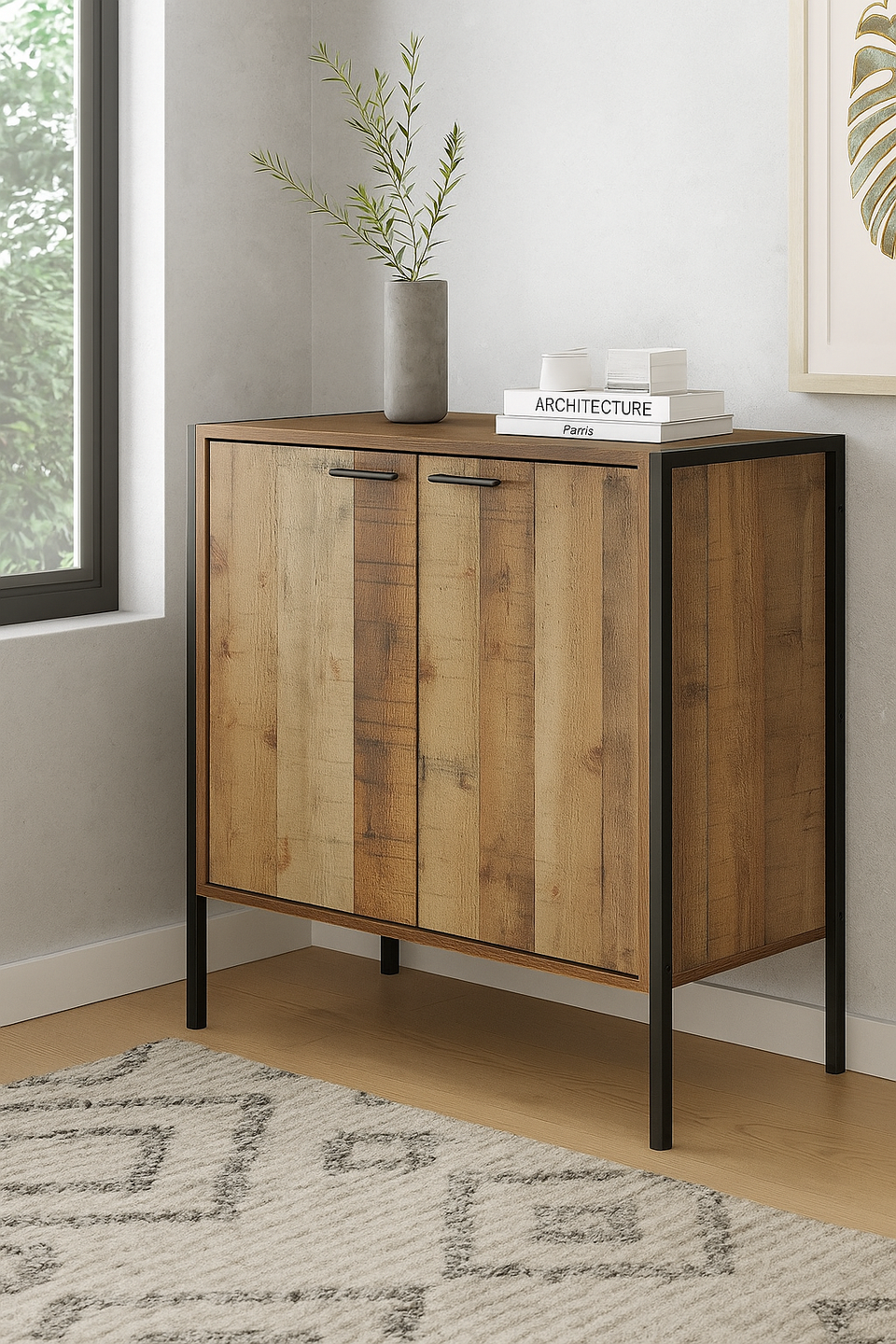 Rustic Industrial 2 Door Sideboard Cabinet Solid Storage Unit for Living and Dining Room