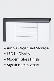 AlpenGlow Grey And White Gloss 2 Door and 4 Drawer Sideboard With Lights - Lavish Kitchen Isle