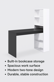 Modern Lavish Kitchen Isle Orvara double white and grey computer desk with integrated bookcase and storage for home office use