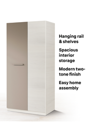 White and grey Ash 90cm wide modern wardrobe with two doors, ideal for stylish bedroom storage by Lavish Kitchen Isle.