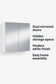 Lavish Kitchen Isle Ancini 600mm white and mirrored 2-door wall-mounted bathroom cabinet with sleek, space-saving storage design.
