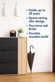 Lavish Kitchen Isle Eclat Oak and Oxido Dark Brown shoe rack cabinet with wooden design, space-saving organizer for 20-25 pairs.