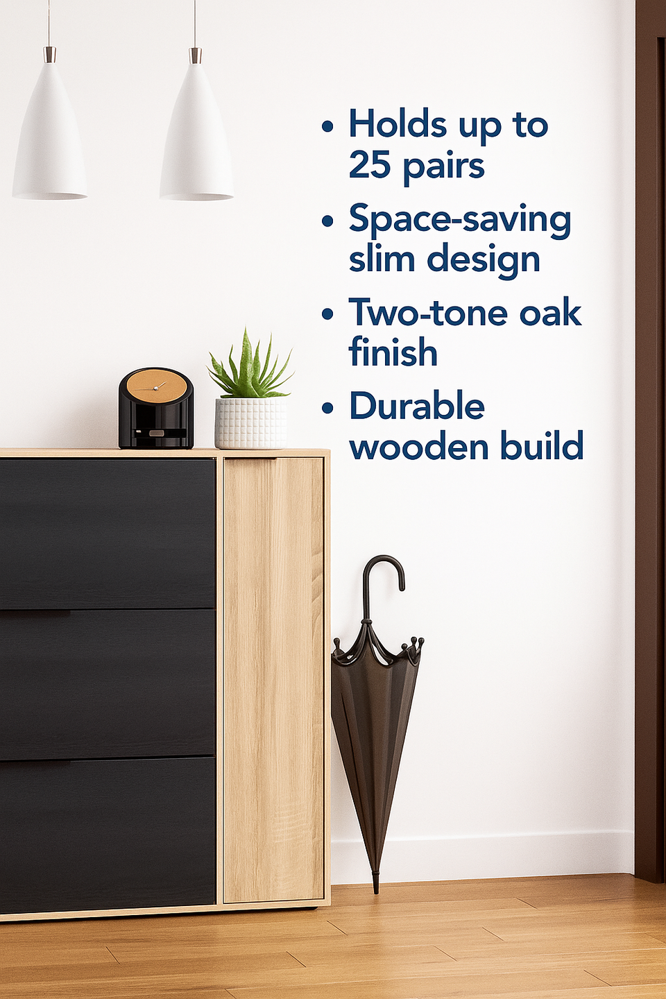 Eclat Oak Effect and Oxido Dark Brown Shoe Rack Cabinet – Wooden Space-Saving Organiser for 20-25 Pairs