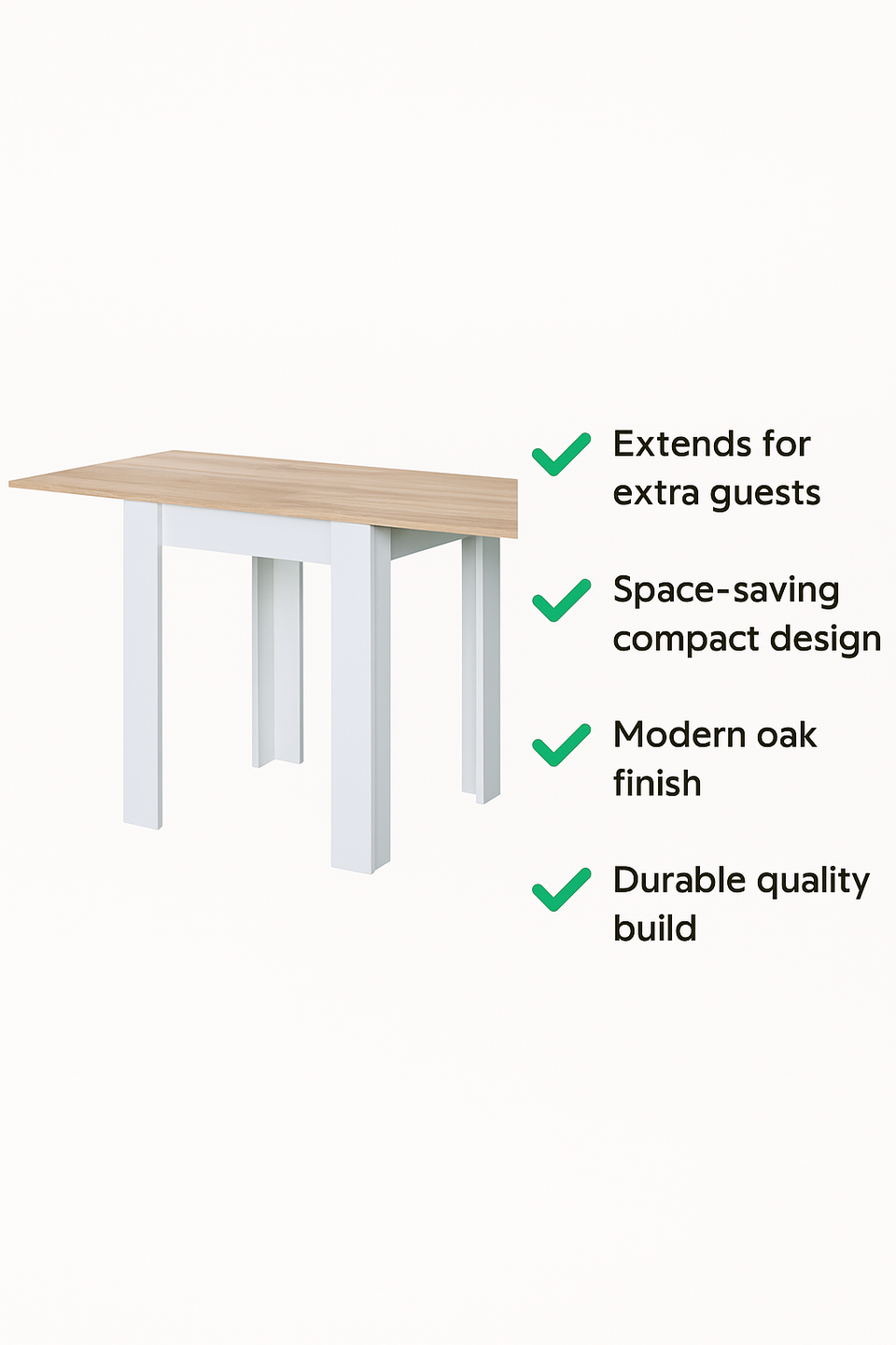 Ridge White and Light Oak Effect Extending Dining Table Small Kitchen Furniture for Modern Homes
