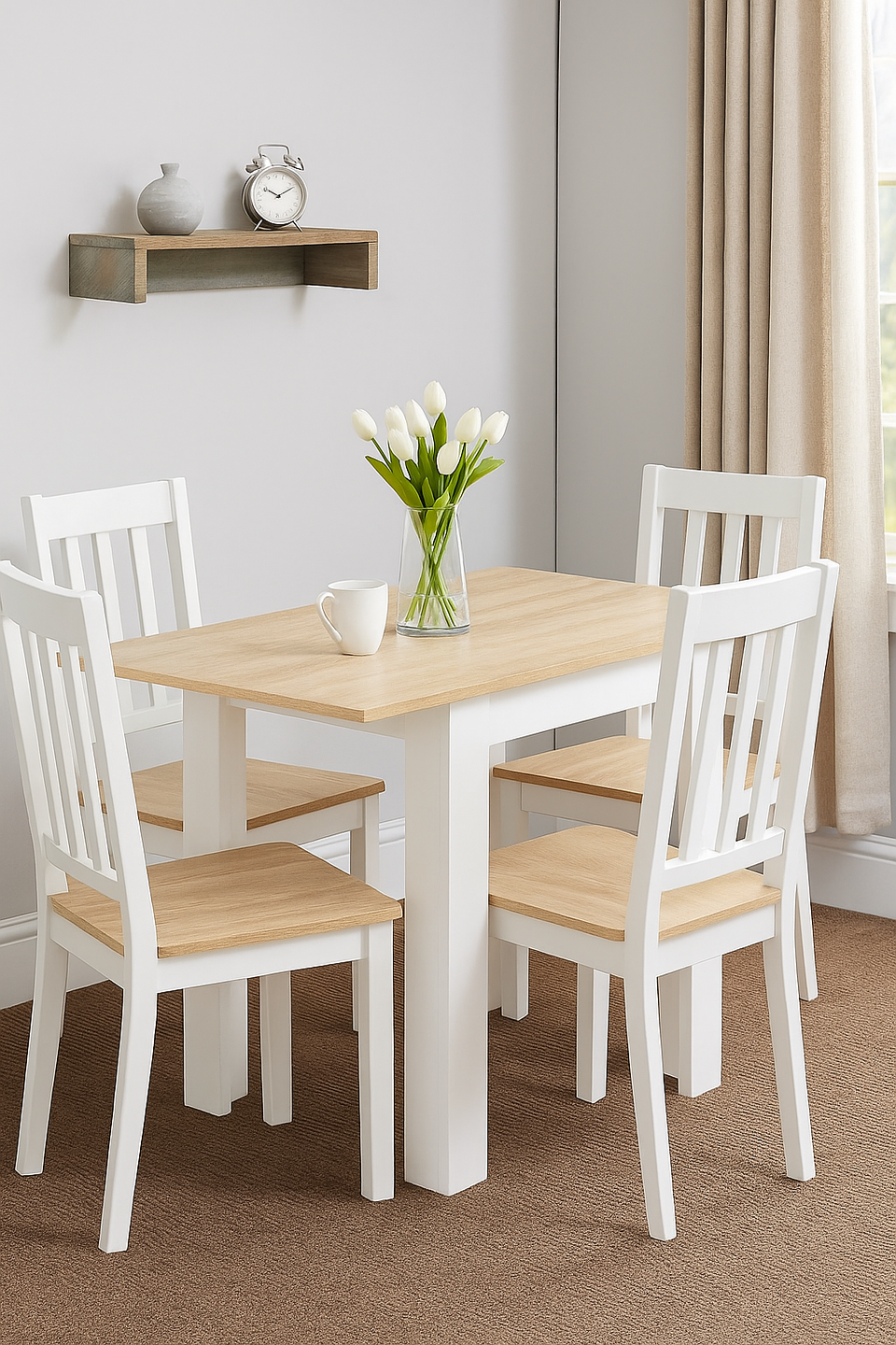 Ridge White and Light Oak Effect Extending Dining Table Small Kitchen Furniture for Modern Homes