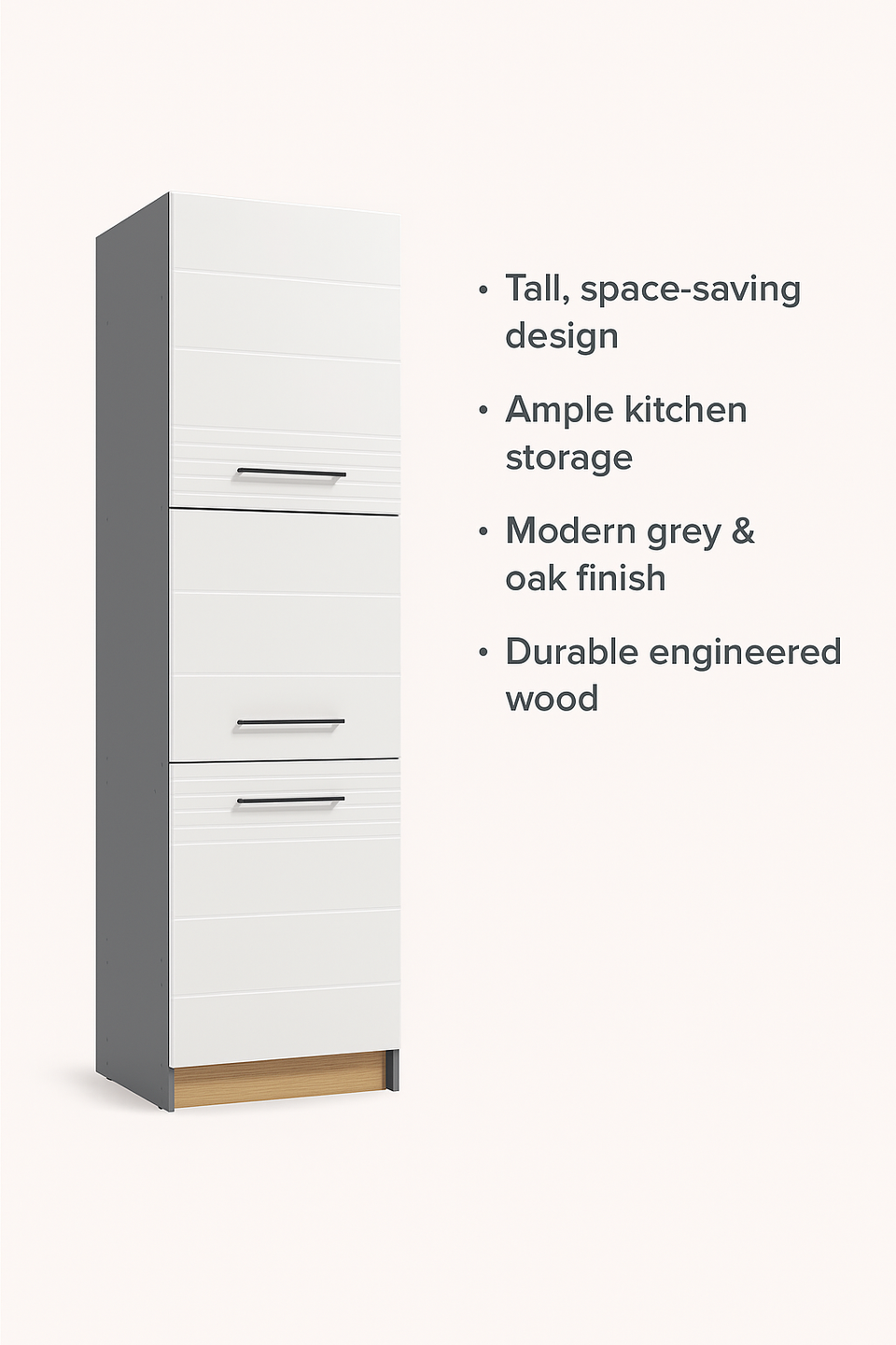 Harbour White High Gloss And Grey Tall 60cm 3 Door Kitchen Larder Unit Pantry Cupboard
