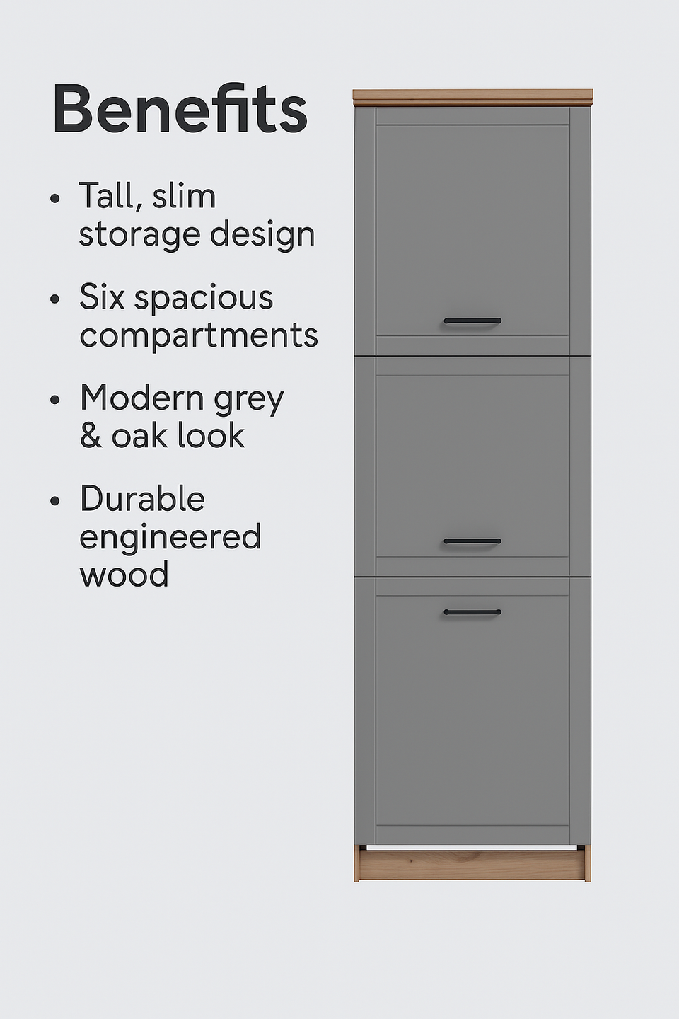 Harbour Grey And Oak Effect Tall 60cm 3 Door Kitchen Larder Unit Pantry Cupboard