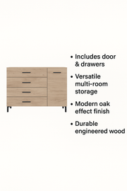 Bliss Oak Effect 1 Door 4 Drawer Sideboard Storage Unit
