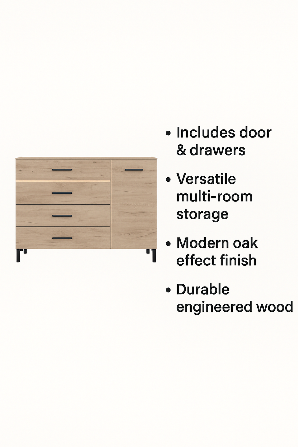 Bliss Oak Effect 1 Door 4 Drawer Sideboard Storage Unit