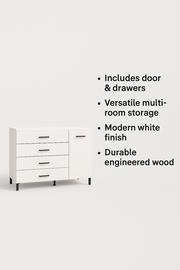 Bliss White 1 Door 4 Drawer Sideboard Storage Unit